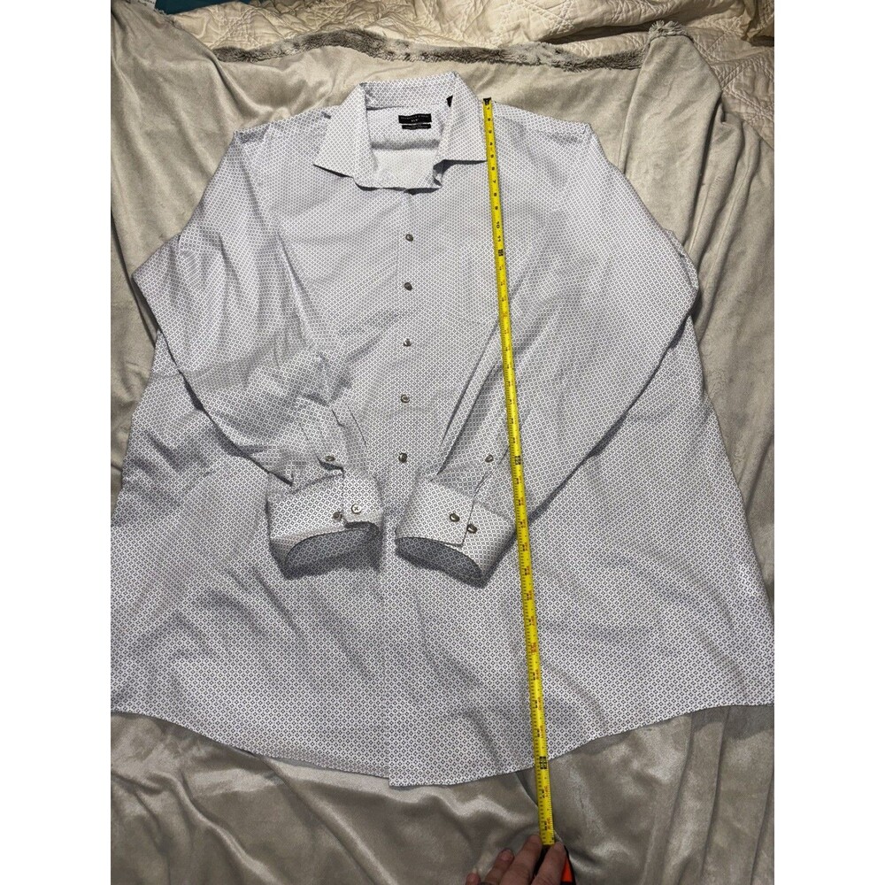 Shaquille O'Neal Shirt Mens XLG Tall Fit White Geometric Button Up Cool 18 36/37